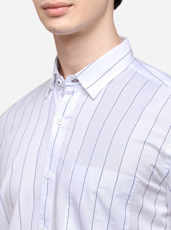 White Tailored Fit Striped Casual Shirt | JB Sport