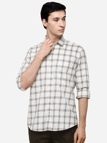Cream Tailored Fit Checked Casual Shirt | JB Sport