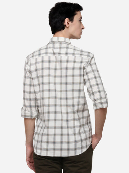 Cream Tailored Fit Checked Casual Shirt | JB Sport