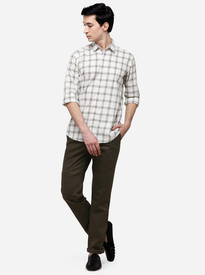 Cream Tailored Fit Checked Casual Shirt | JB Sport