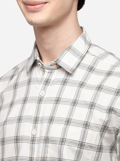 Cream Tailored Fit Checked Casual Shirt | JB Sport