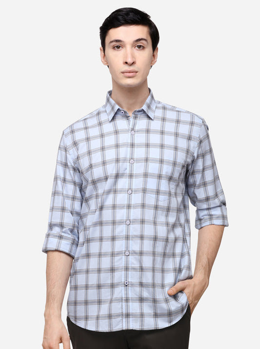 Sky Blue Tailored Fit Checked Casual Shirt | JB Sport