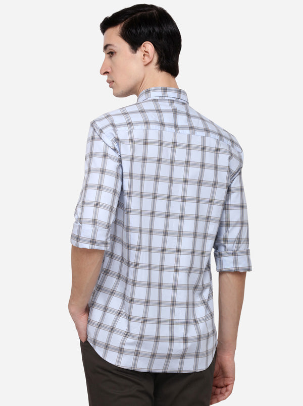 Sky Blue Tailored Fit Checked Casual Shirt | JB Sport