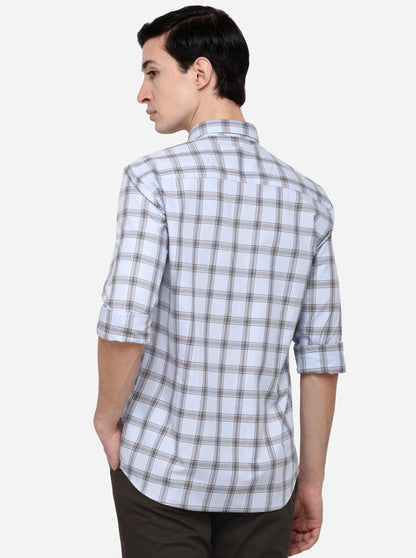 Sky Blue Tailored Fit Checked Casual Shirt | JB Sport