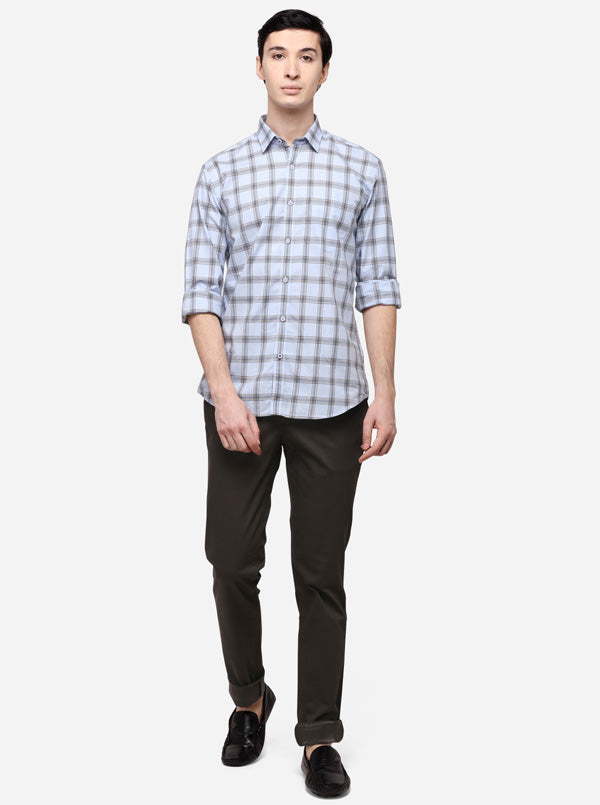 Sky Blue Tailored Fit Checked Casual Shirt | JB Sport