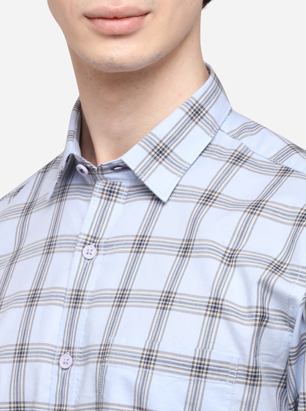 Sky Blue Tailored Fit Checked Casual Shirt | JB Sport