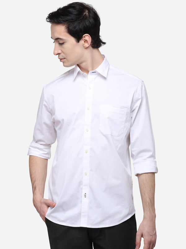 White Regular Fit Solid Casual Shirt | Greenfibre