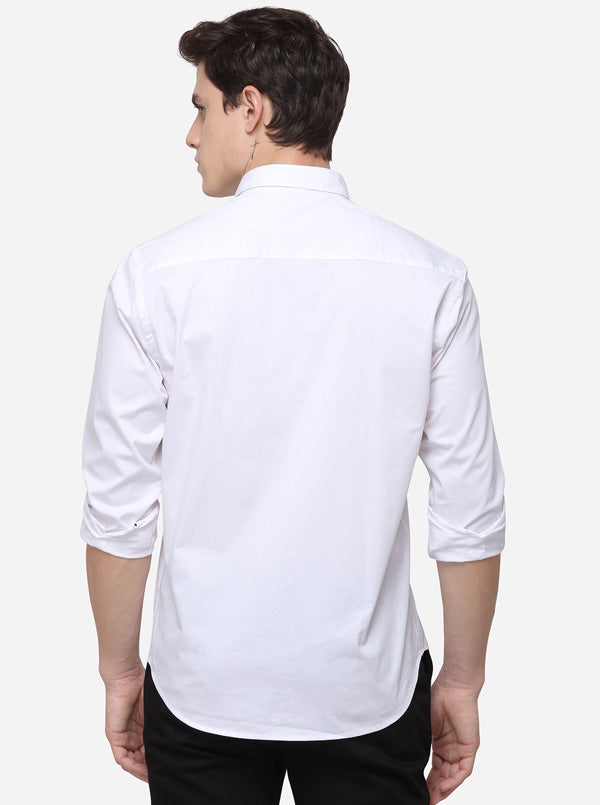 White Regular Fit Solid Casual Shirt | Greenfibre