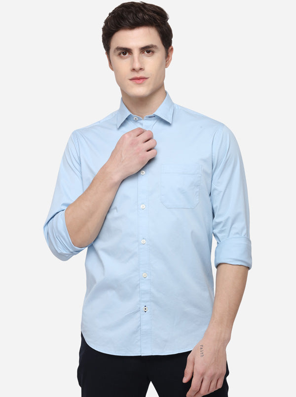 Sky Blue Classic Fit Solid Casual Shirt | Greenfibre