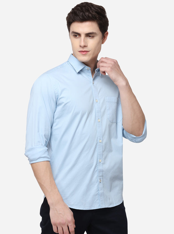 Sky Blue Classic Fit Solid Casual Shirt | Greenfibre