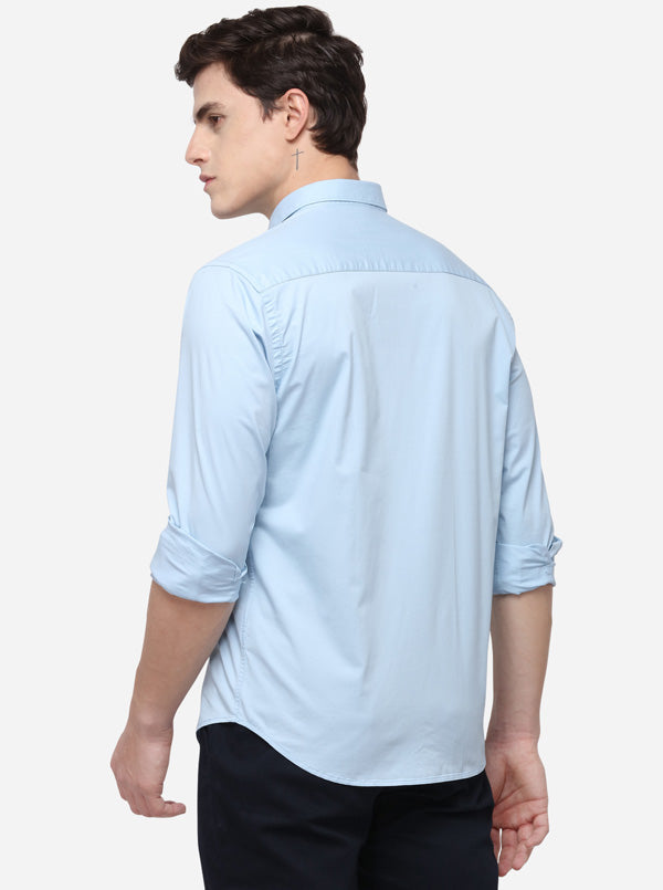 Sky Blue Classic Fit Solid Casual Shirt | Greenfibre