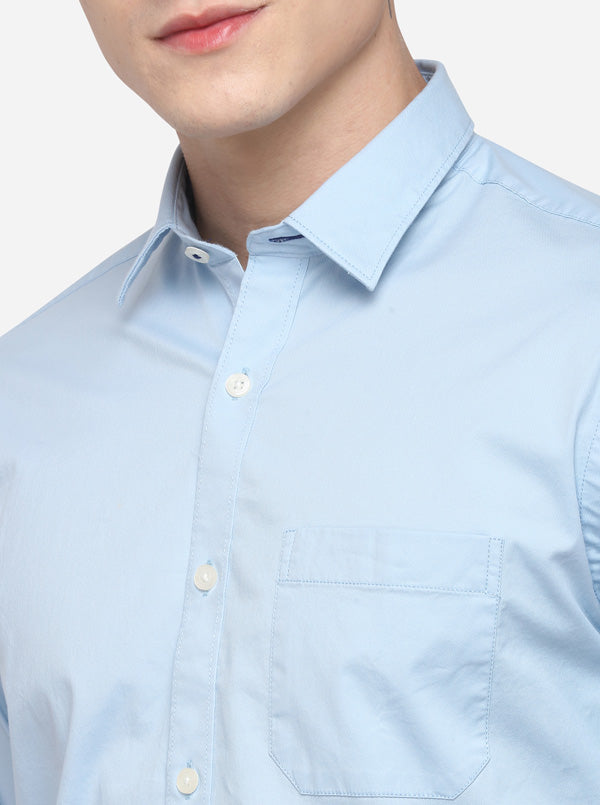 Sky Blue Classic Fit Solid Casual Shirt | Greenfibre