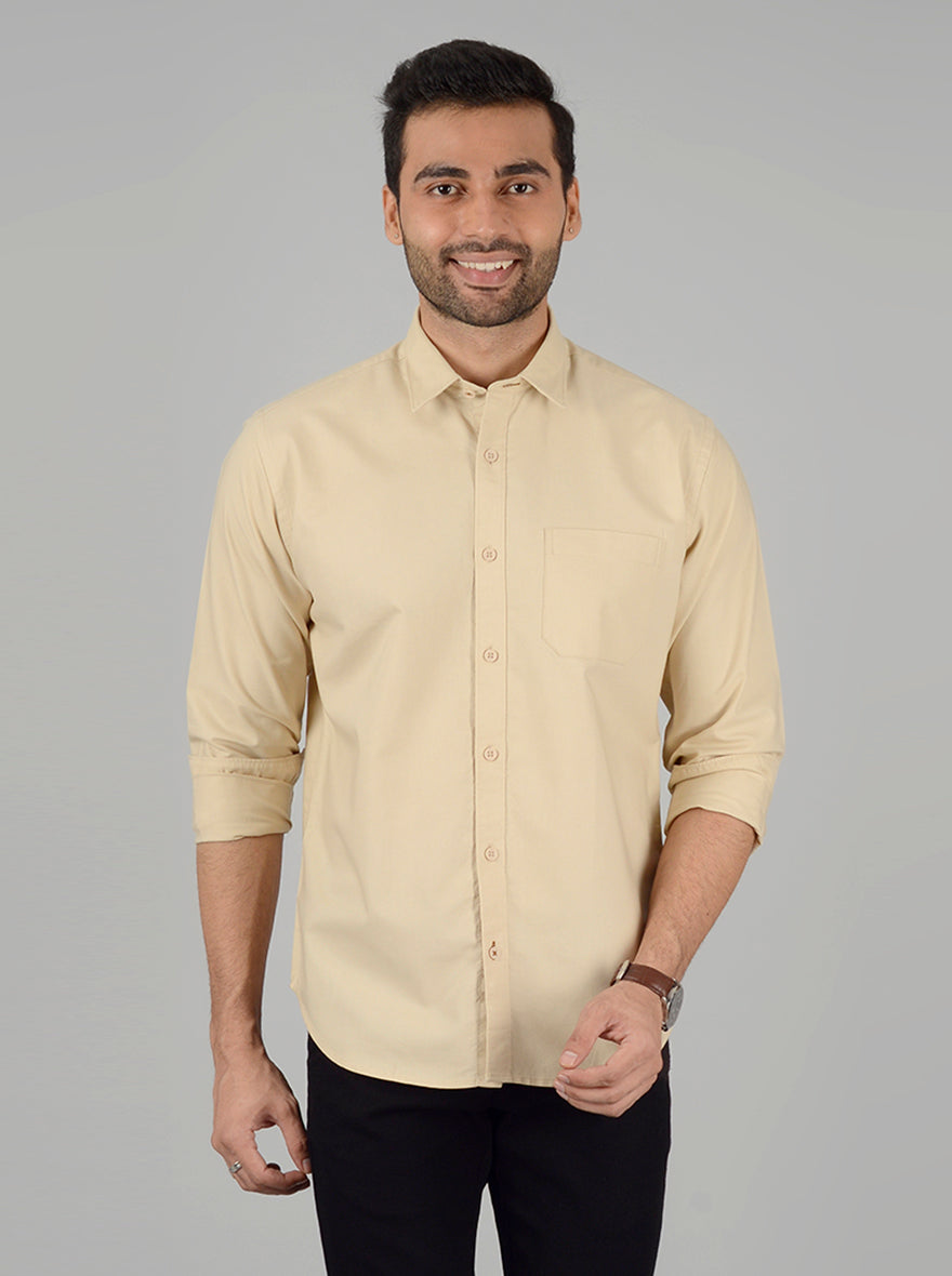 Cream Solid Classic Fit Casual Shirt | Greenfibre