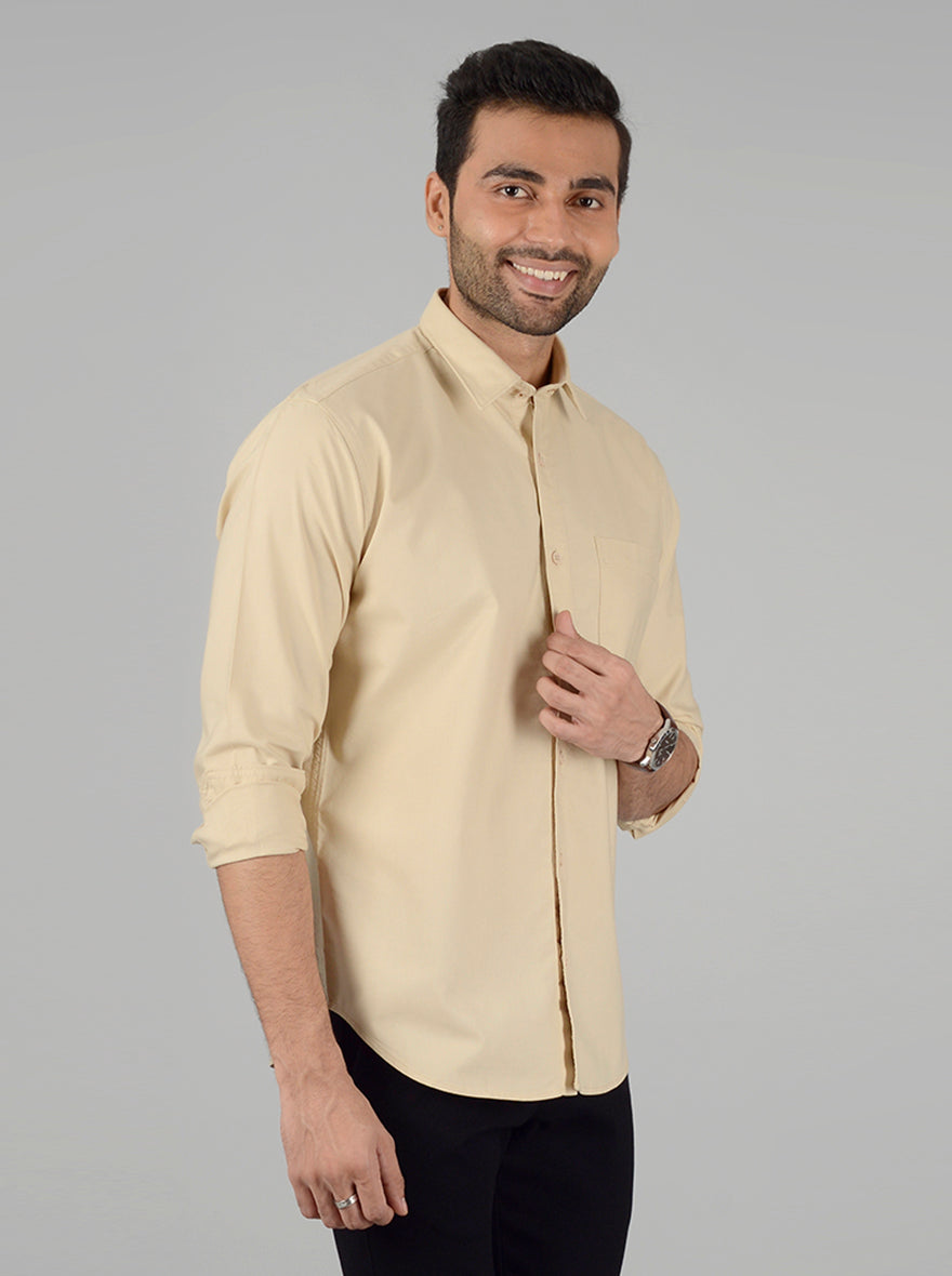 Cream Solid Classic Fit Casual Shirt | Greenfibre