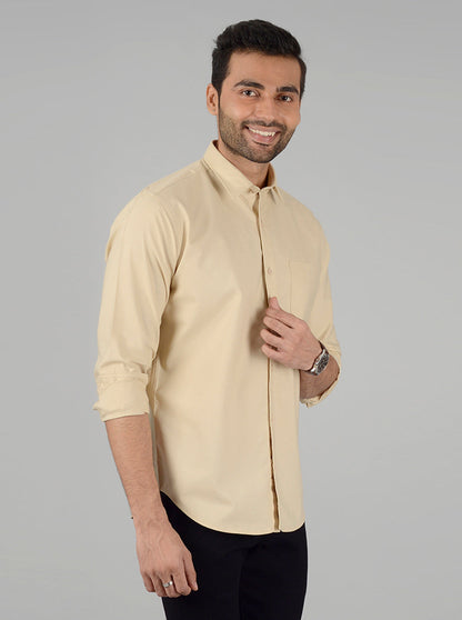 Cream Solid Classic Fit Casual Shirt | Greenfibre