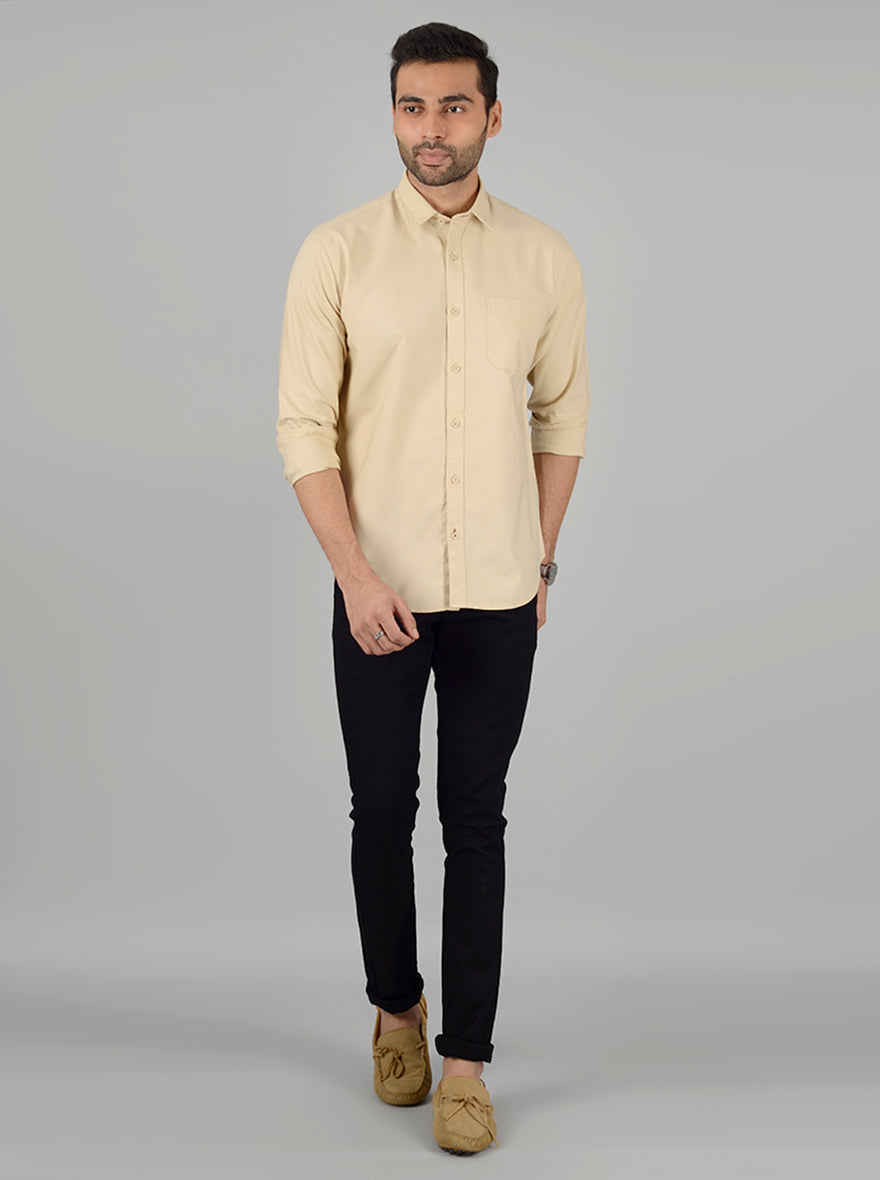 Cream Solid Classic Fit Casual Shirt | Greenfibre