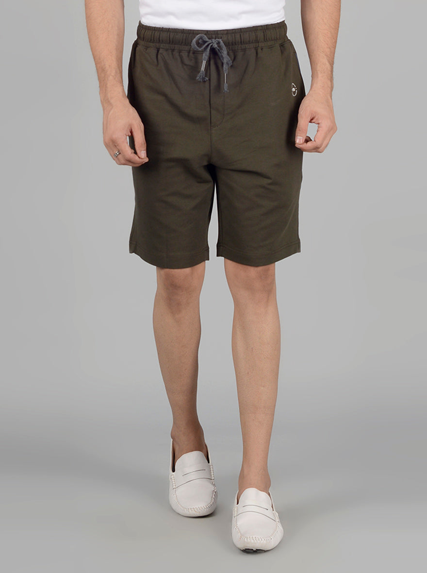 Olive Solid Regular Fit Shorts | JadeBlue