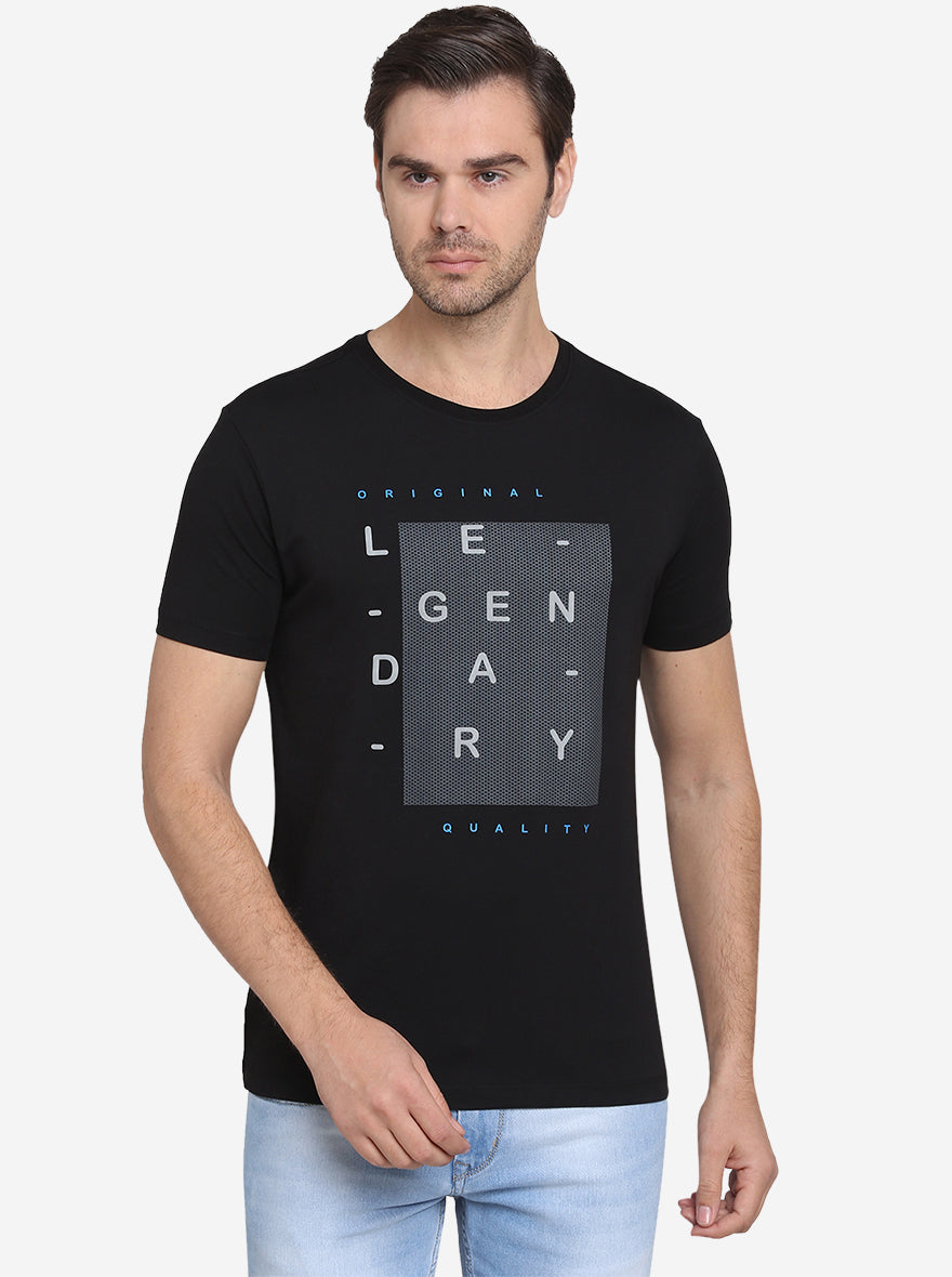 Black Printed Slim Fit T-Shirt  | JadeBlue Sport