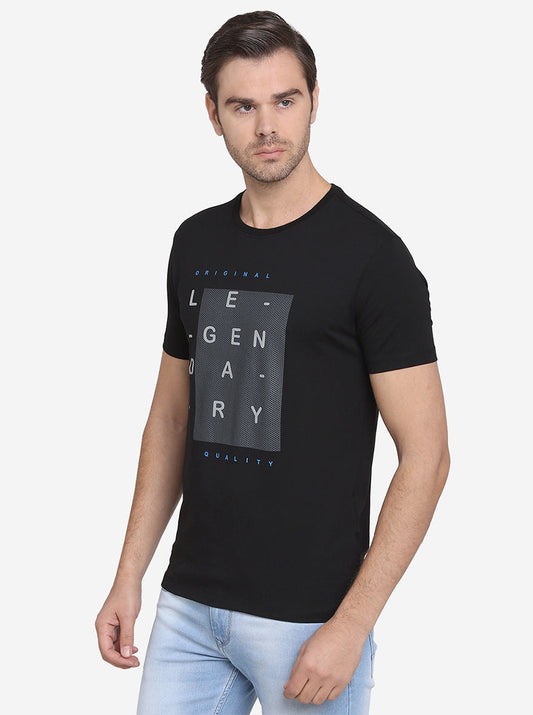 Black Printed Slim Fit T-Shirt  | JadeBlue Sport