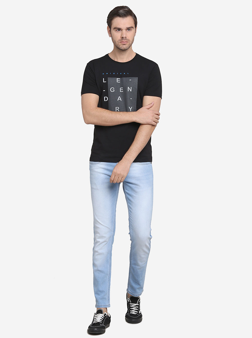 Black Printed Slim Fit T-Shirt  | JadeBlue Sport