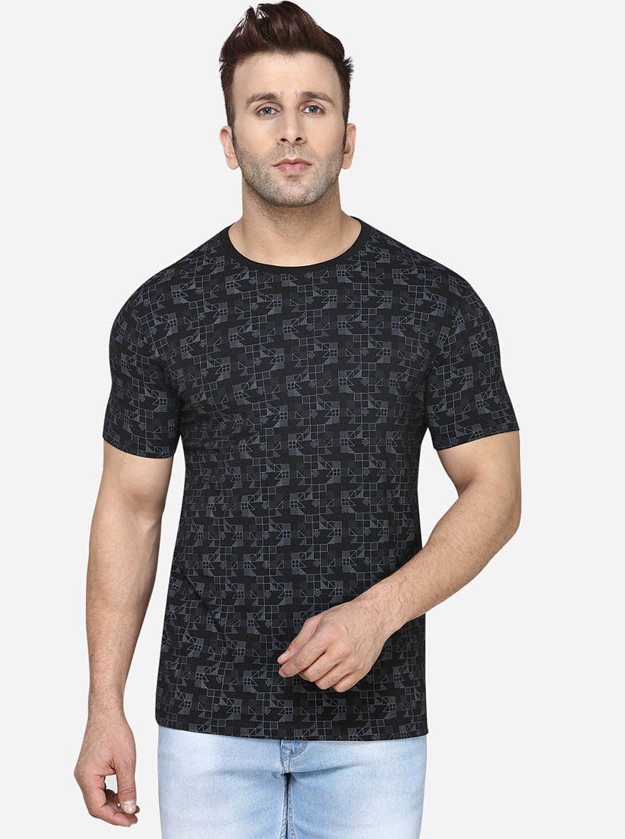 Black Printed Slim Fit T-Shirt | JadeBlue Sport