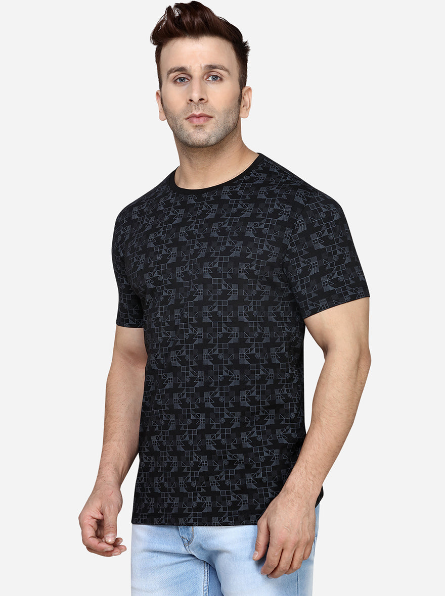 Black Printed Slim Fit T-Shirt | JadeBlue Sport