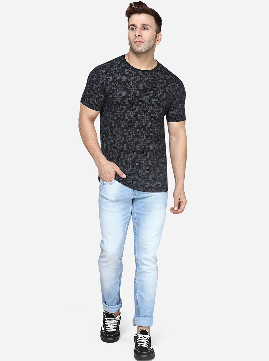 Black Printed Slim Fit T-Shirt | JadeBlue Sport