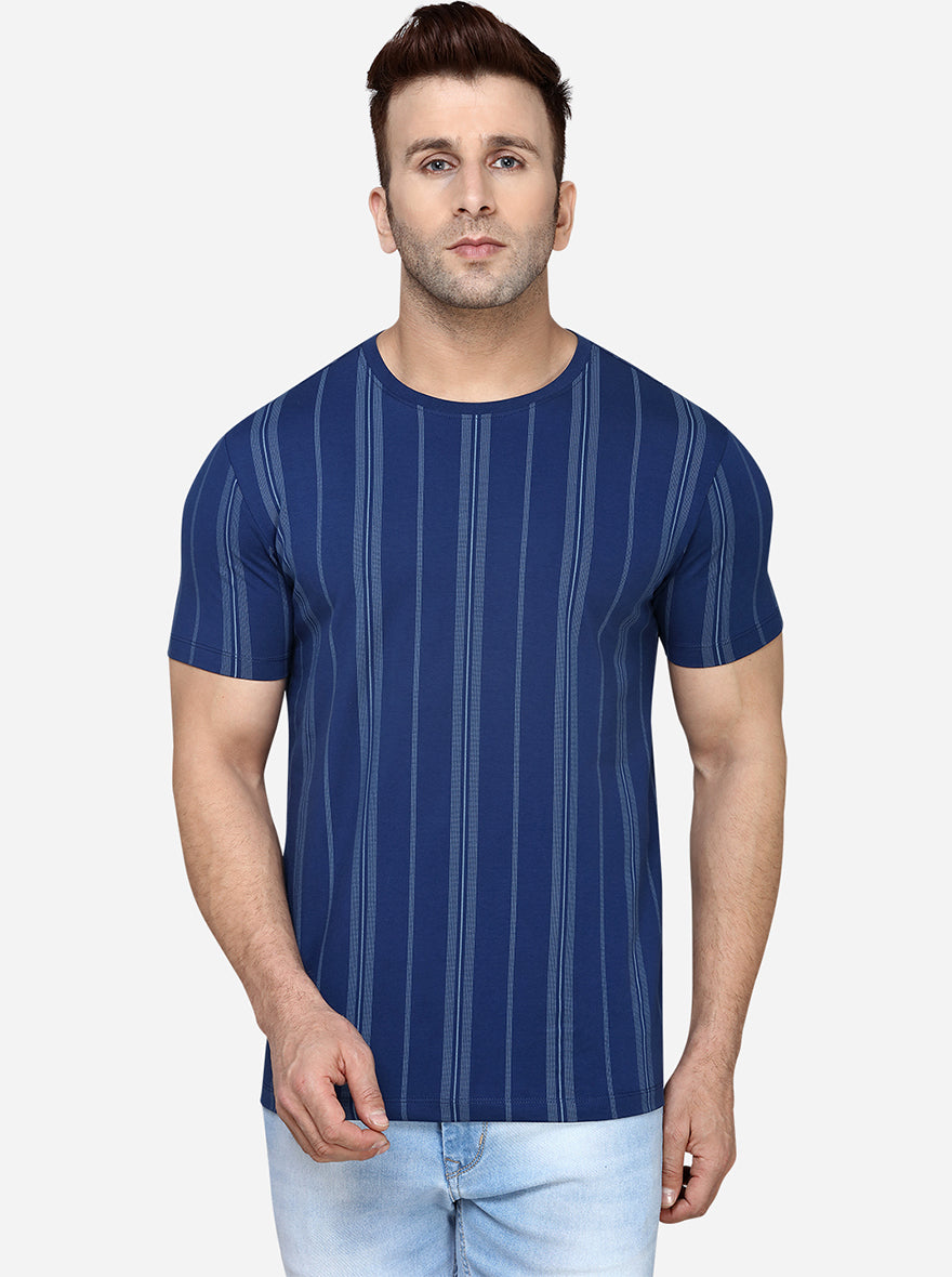 Navy Blue Printed Slim Fit T-Shirt | JadeBlue Sport