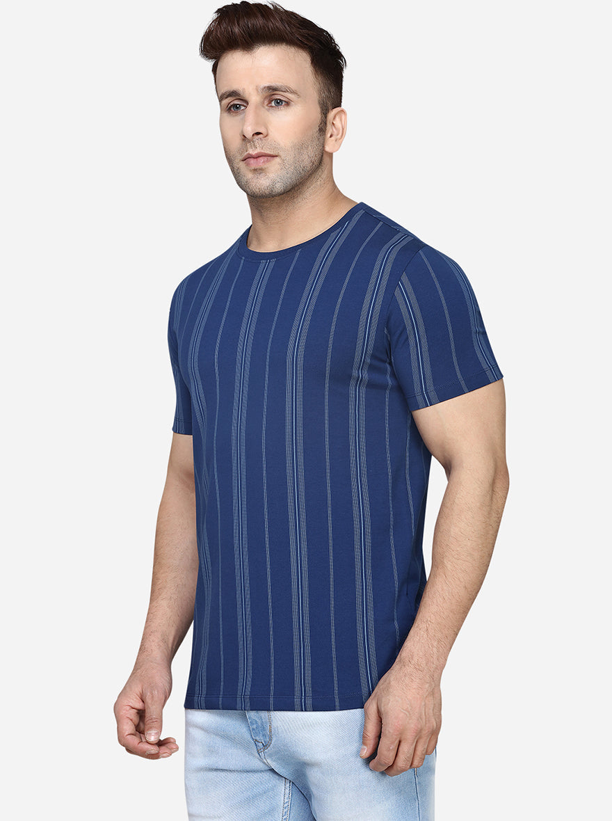 Navy Blue Printed Slim Fit T-Shirt | JadeBlue Sport