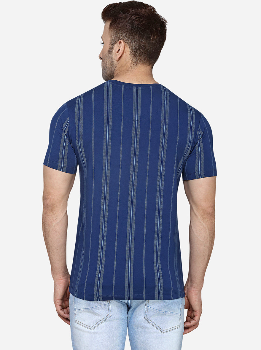 Navy Blue Printed Slim Fit T-Shirt | JadeBlue Sport