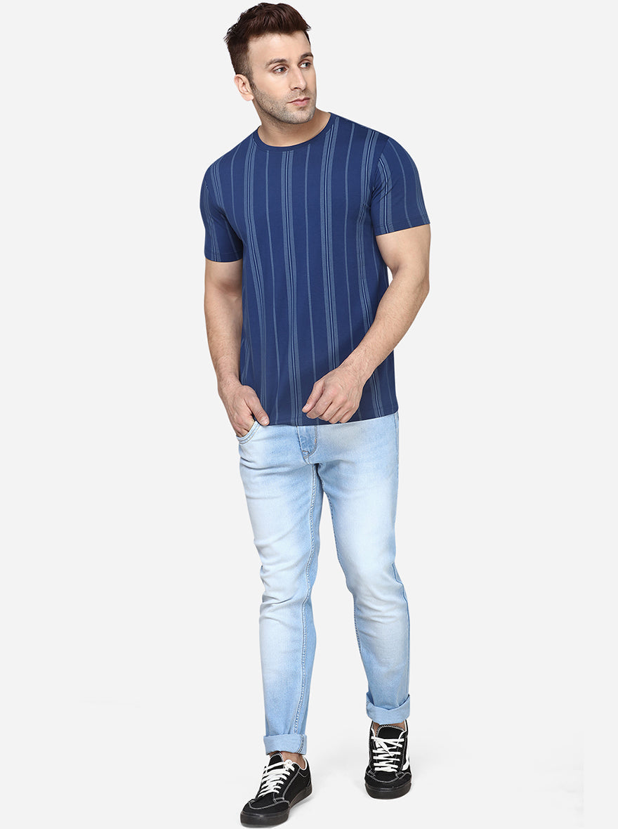 Navy Blue Printed Slim Fit T-Shirt | JadeBlue Sport