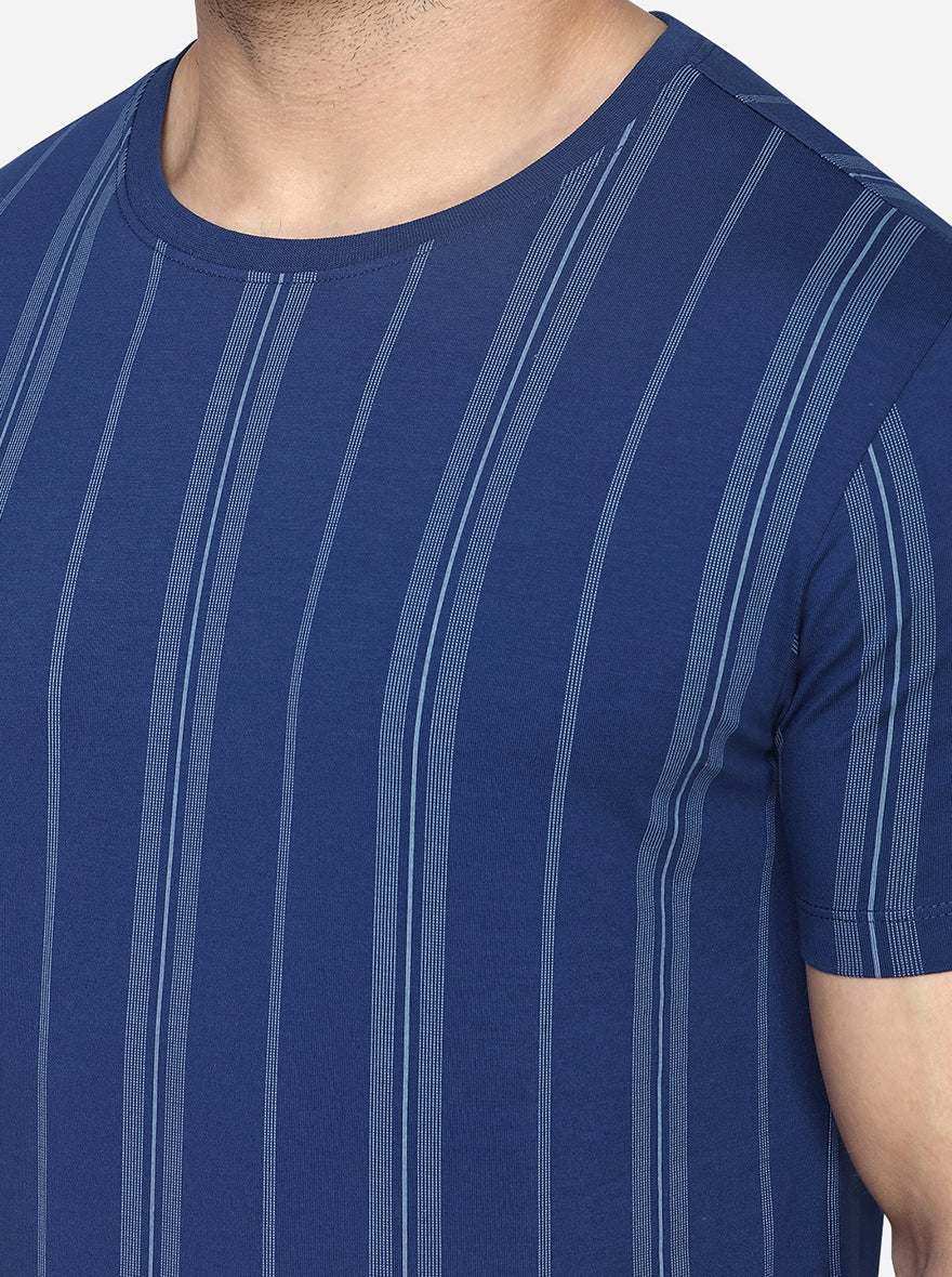 Navy Blue Printed Slim Fit T-Shirt | JadeBlue Sport