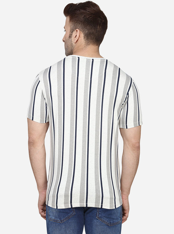 White & Blue Printed Slim Fit T-Shirt | JadeBlue Sport