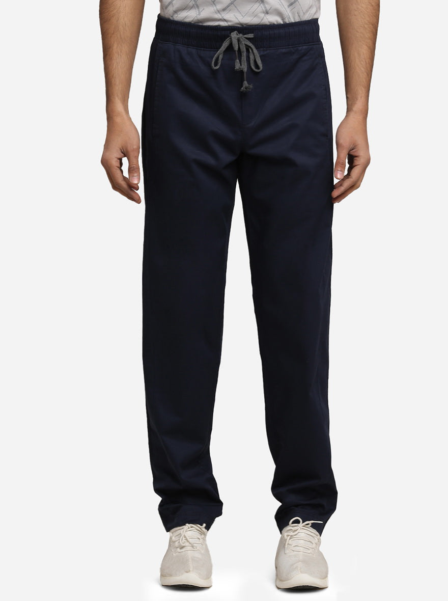 Navy Blue Solid Regular Fit Track Pants | JadeBlue