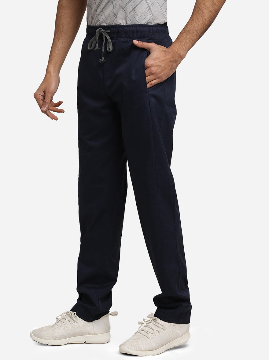 Navy Blue Solid Regular Fit Track Pants | JadeBlue