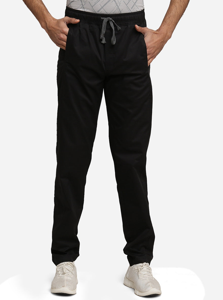 Jet Black Solid Regular Fit Track Pants | JadeBlue