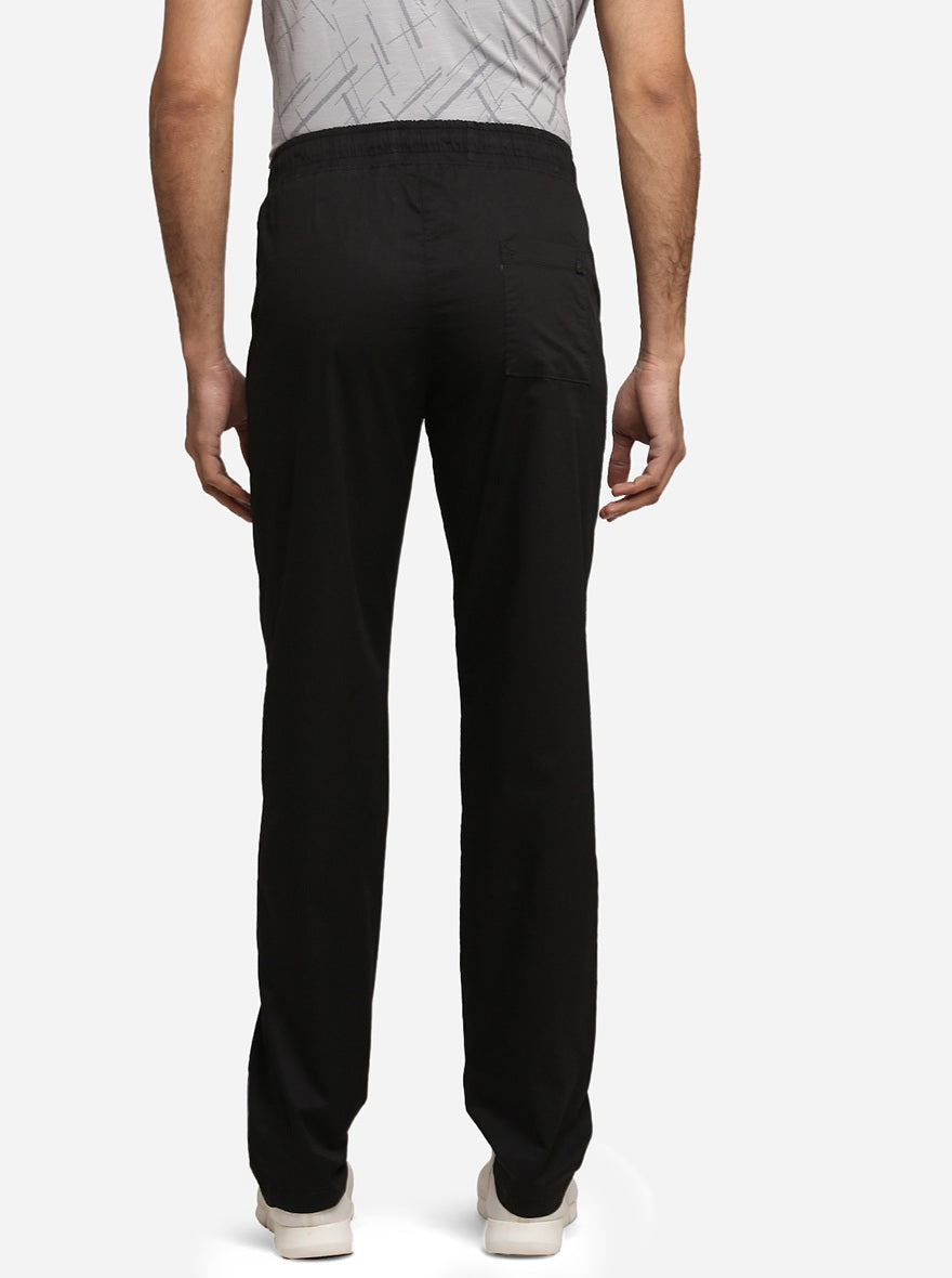 Jet Black Solid Regular Fit Track Pants | JadeBlue