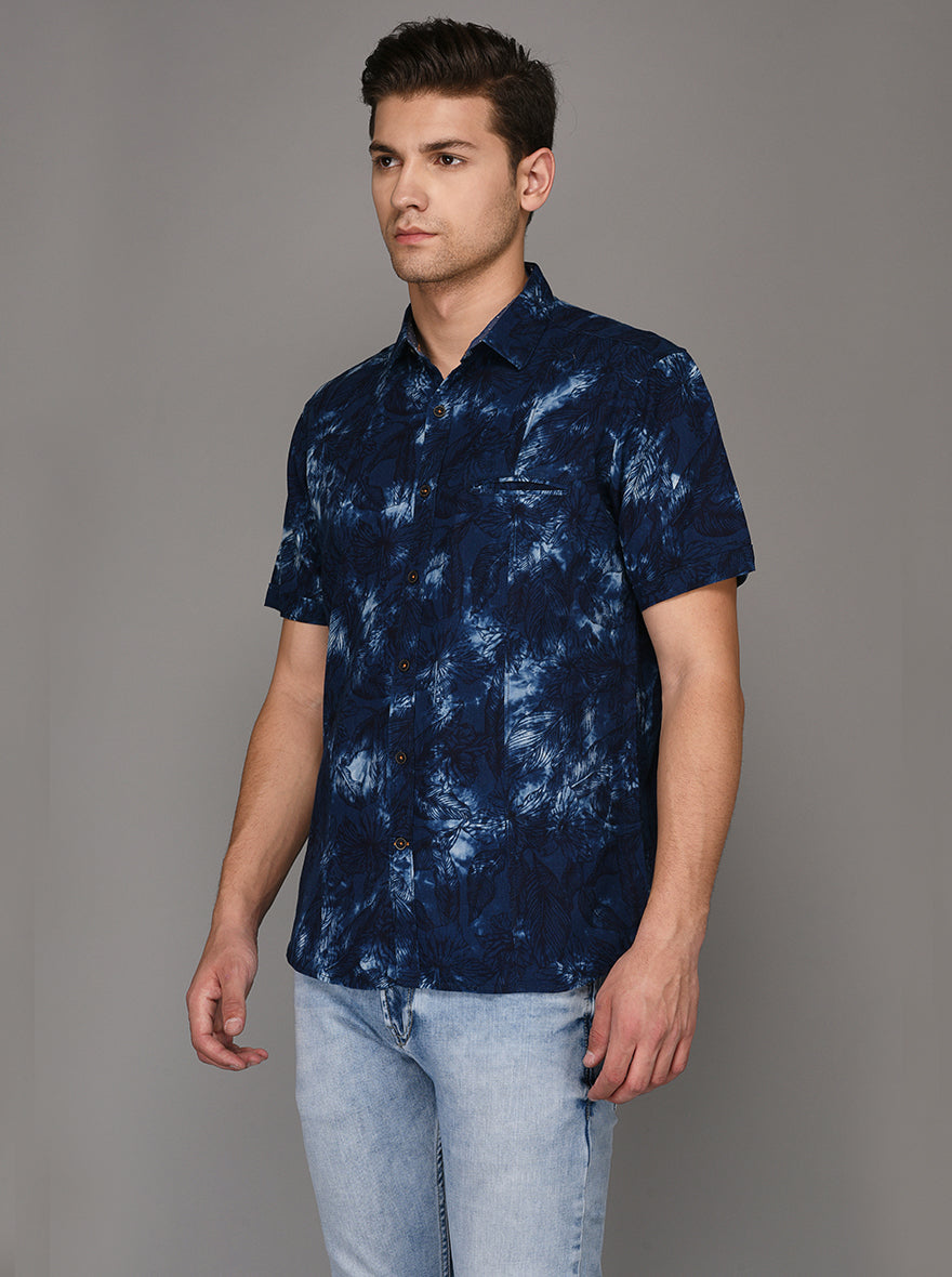 JB Sport Blue Printed Slim Fit Casual Shirt