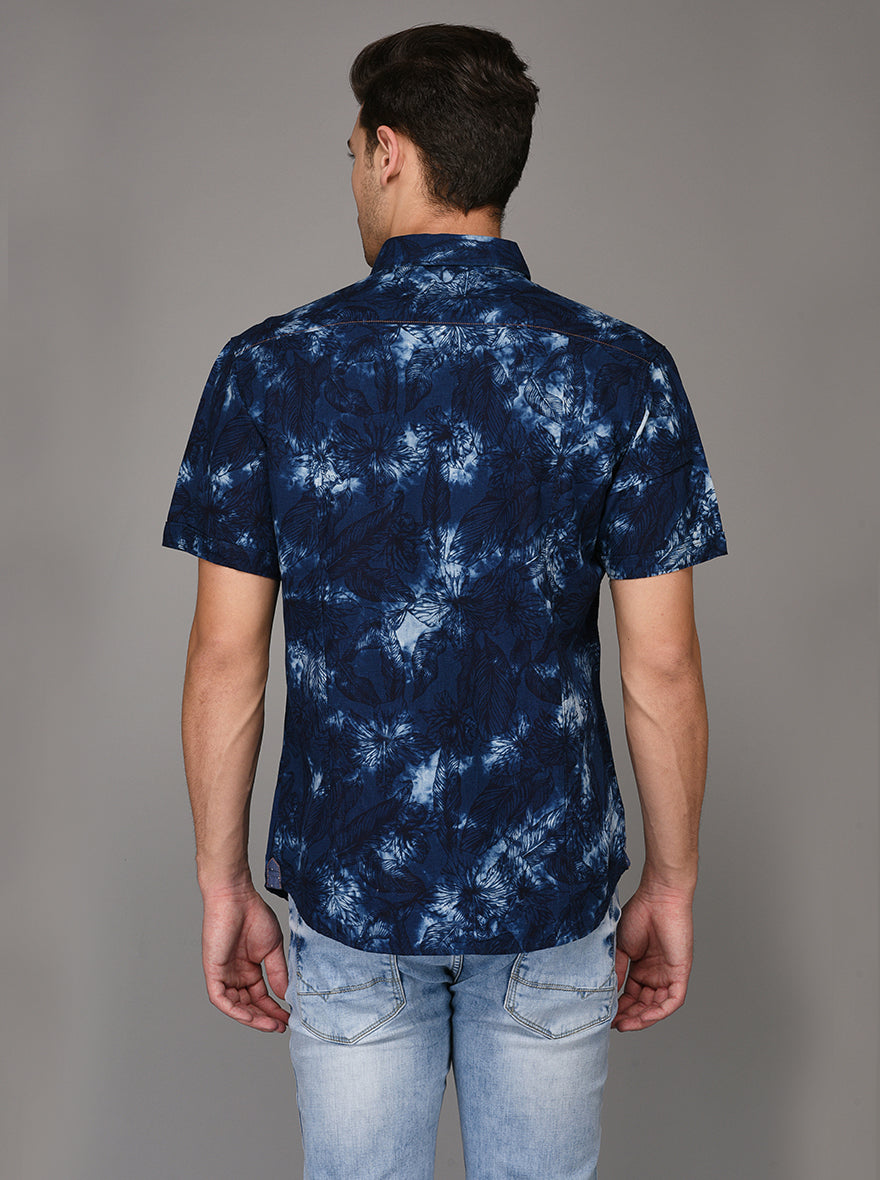 JB Sport Blue Printed Slim Fit Casual Shirt