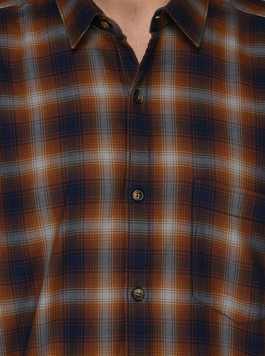 JB Sport Brown Checked Slim Fit Casual Shirt