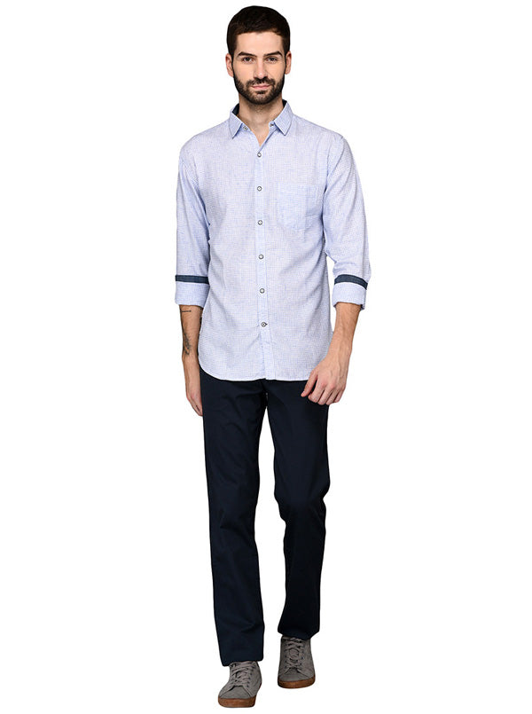 Greenfibre Sky Blue Checked Slim Fit Casual Shirt