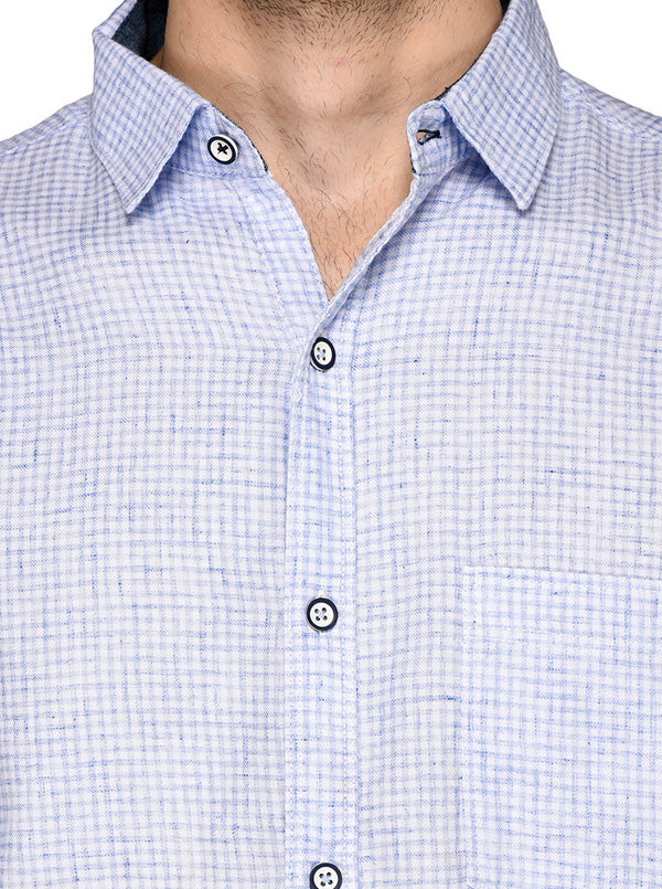 Greenfibre Sky Blue Checked Slim Fit Casual Shirt