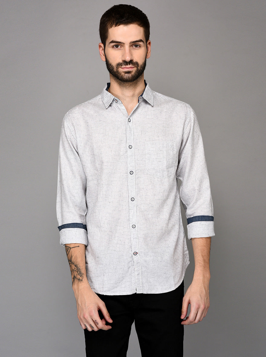 Greenfibre Grey Checked Slim Fit Casual Shirt