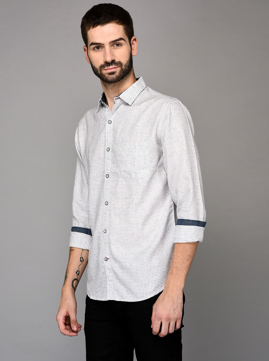 Greenfibre Grey Checked Slim Fit Casual Shirt