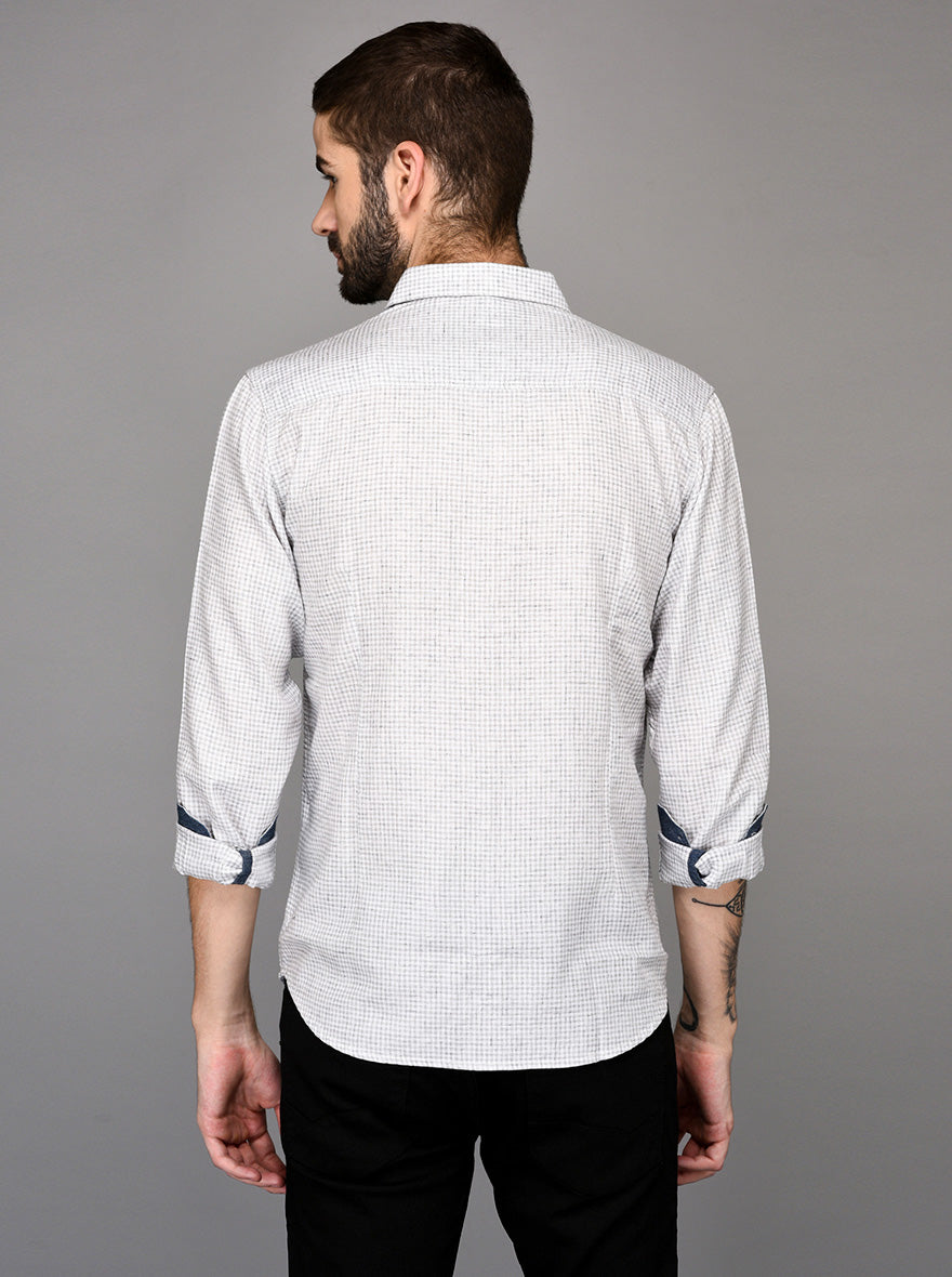 Greenfibre Grey Checked Slim Fit Casual Shirt
