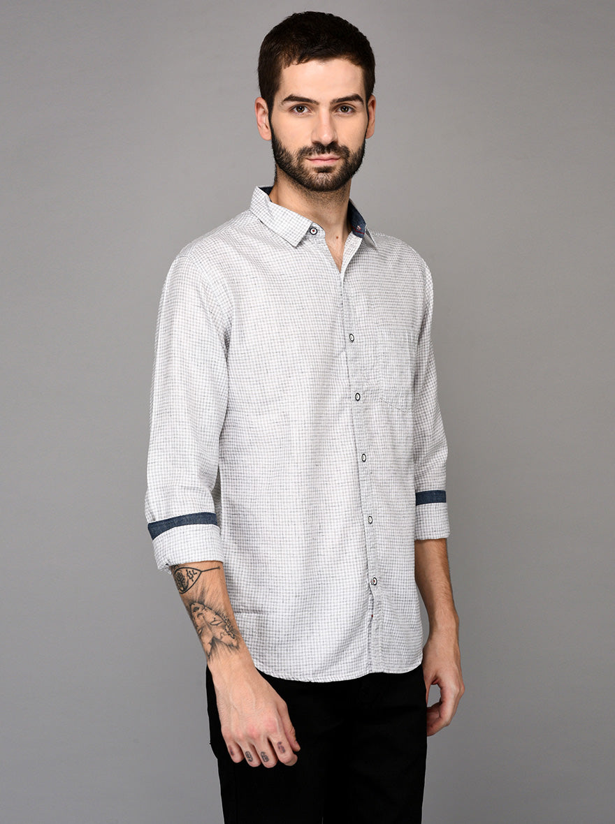 Greenfibre Grey Checked Slim Fit Casual Shirt