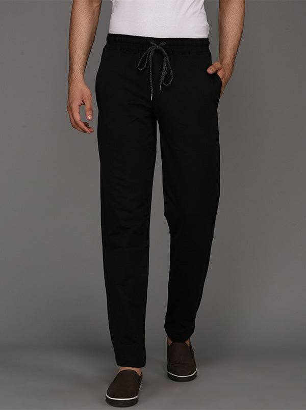 JadeBlue Black Self Textured Regular Fit Track Pants