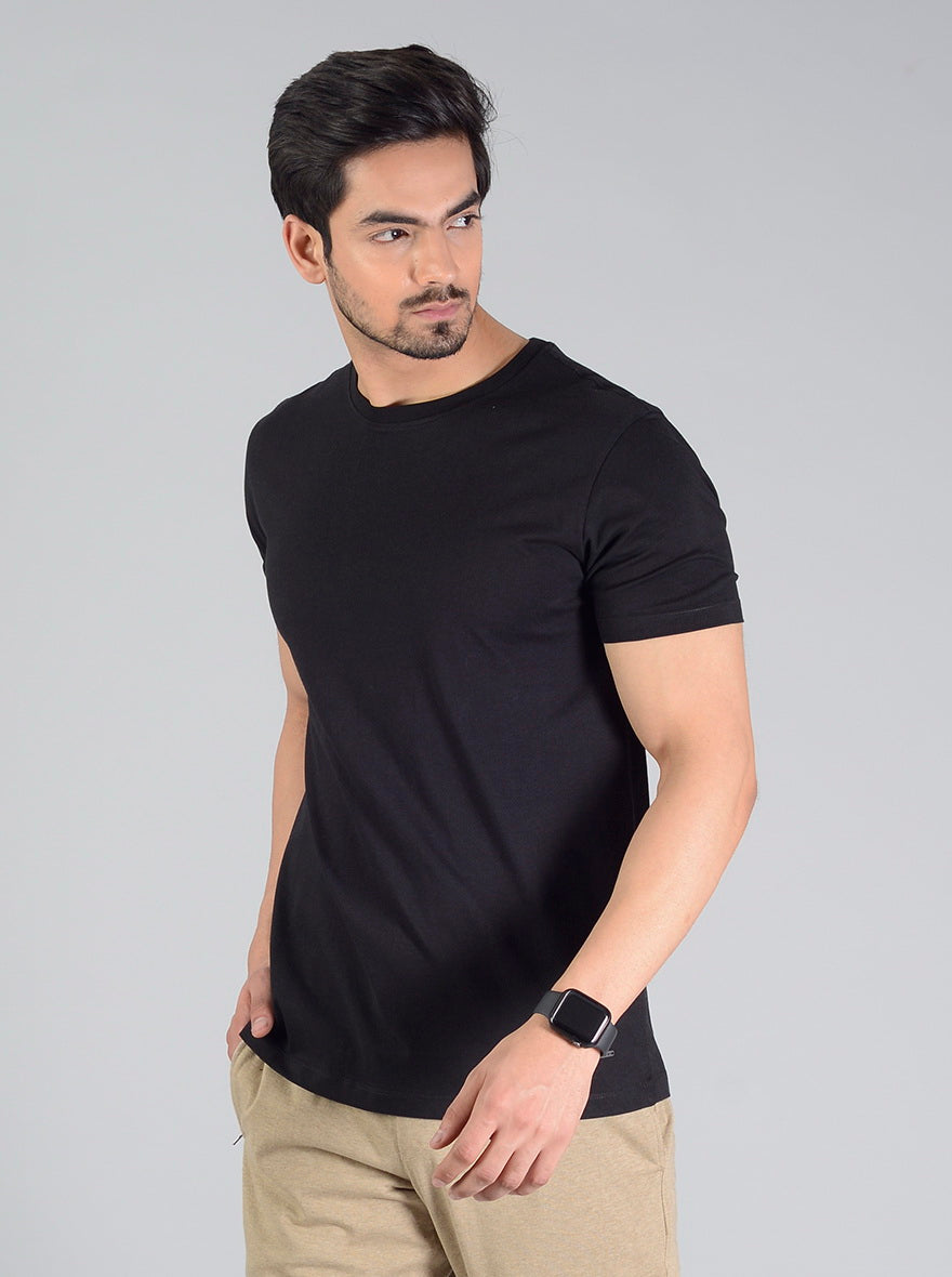 Black Solid Slim Fit T-Shirt | JadeBlue