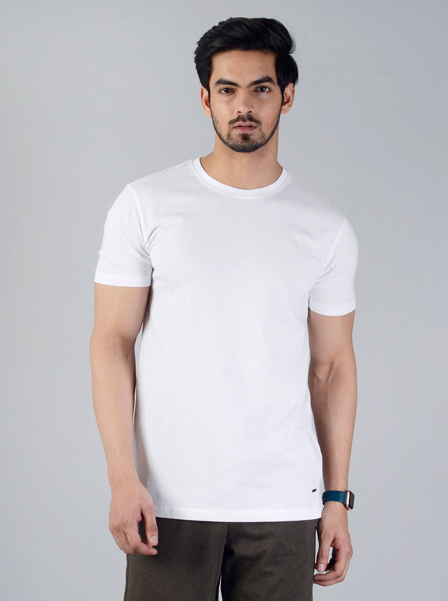 White Solid Slim Fit T-Shirt | JadeBlue