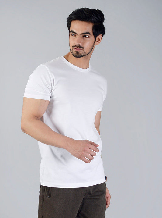 White Solid Slim Fit T-Shirt | JadeBlue